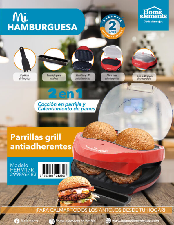 <b>HAMBURGUESERA ROJA HEHM17R</b> Prepara con el mejor estilo tus hamburguesas, disfruta de este novedoso invento en tu hogar y con tu familia