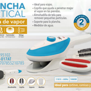 <b>PLANCHA VAPOR VERTICAL & ACCESORIOS</b> Ideal para viajes. Cómoda Práctica para llevar y utilizarla en todo momento