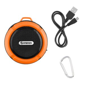 <p style="font-weight: 400">¡Escucha música en la ducha y despierta con toda la actitud!</p> <p style="font-weight: 400">Disfruta de bañarte con tu música preferida! Conecta por Bluetooth tu celular o tablet a esta bocina, y controla la reproducción de pistas mientras estás en la regadera.</p> <ul> <li>Reproductor MP3 por micro SD</li> <li>Cubierta con sello hermético que soporta vapor y humedad</li> <li>Ventosa de alta succión para fijarla en cualquier superficie lisa</li> <li>Steren</li> </ul>